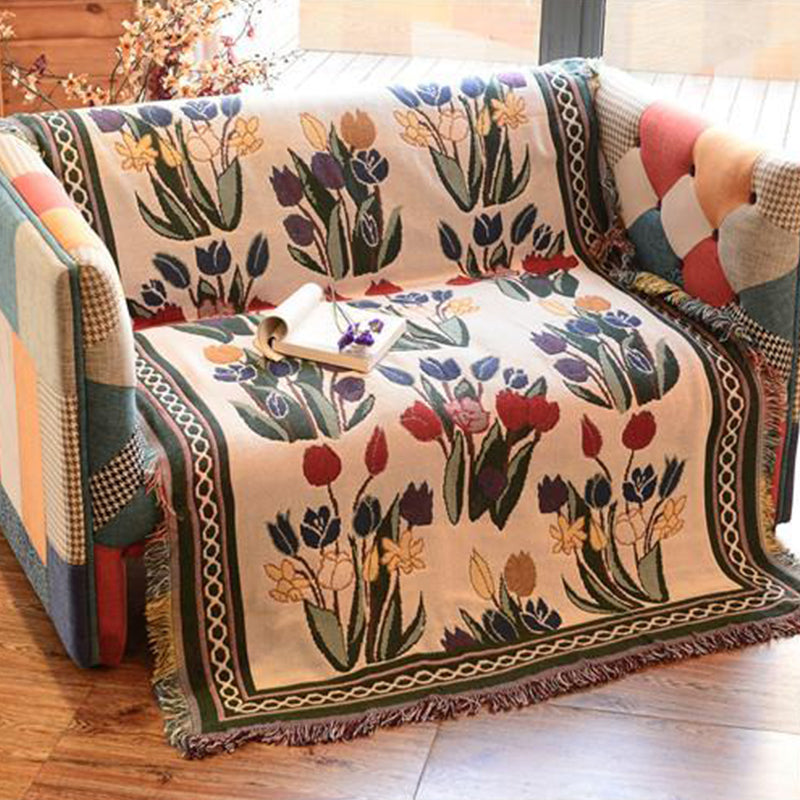 Multicolor Woven Geometric Pattern Rug Cotton Bohemian Rug Washable Pet-Friendly Carpet for Room