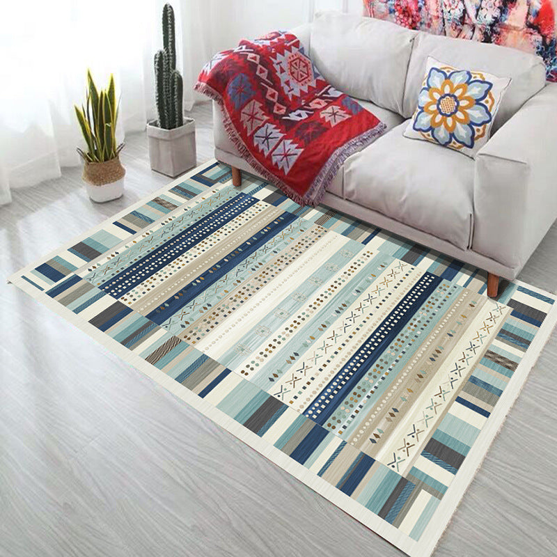 Bold Geometry Area Rug Polypropylene Bohemia Carpet Pet Friendly Machine Washable Non-Slip Rug for Living Room