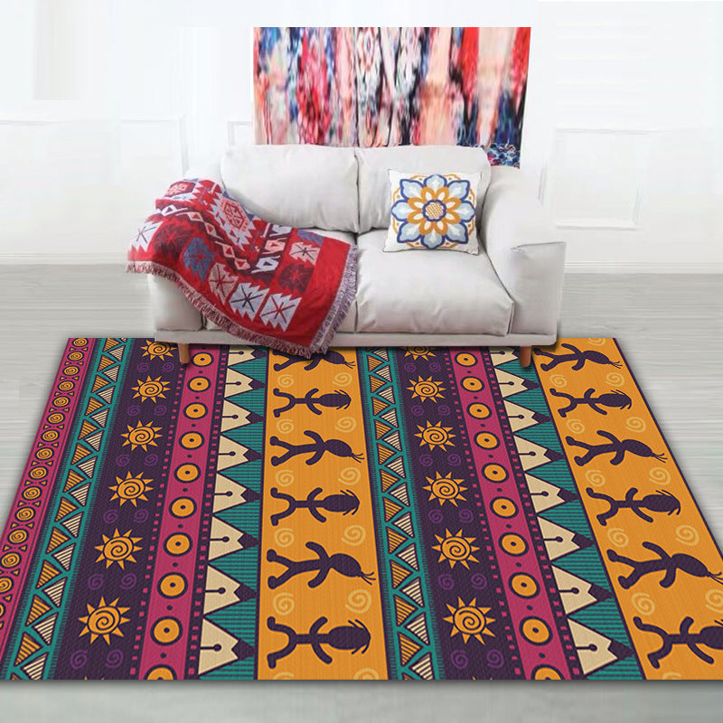 Shabby Chic Tribal Print Rug Multi-Color Bohemian Carpet Synthetics Stain Resistant Anti-Slip Backing Pet Friendly Rug for Room