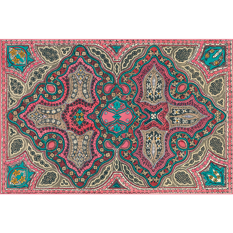 Shabby Chic Tribal Print Rug Multi-Color Bohemian Carpet Synthetics Stain Resistant Anti-Slip Backing Pet Friendly Rug for Room