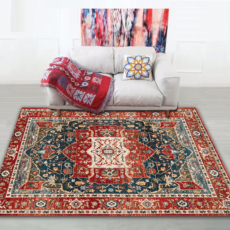 Shabby Chic Tribal Print Rug Multi-Color Bohemian Carpet Synthetics Stain Resistant Anti-Slip Backing Pet Friendly Rug for Room