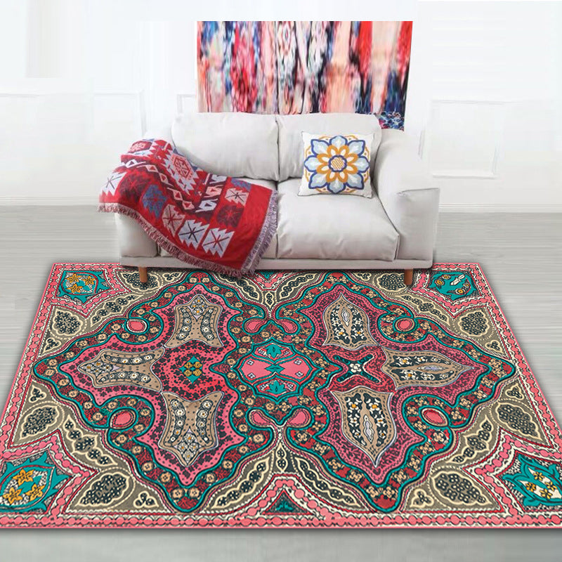 Shabby Chic Tribal Print Rug Multi-Color Bohemian Carpet Synthetics Stain Resistant Anti-Slip Backing Pet Friendly Rug for Room