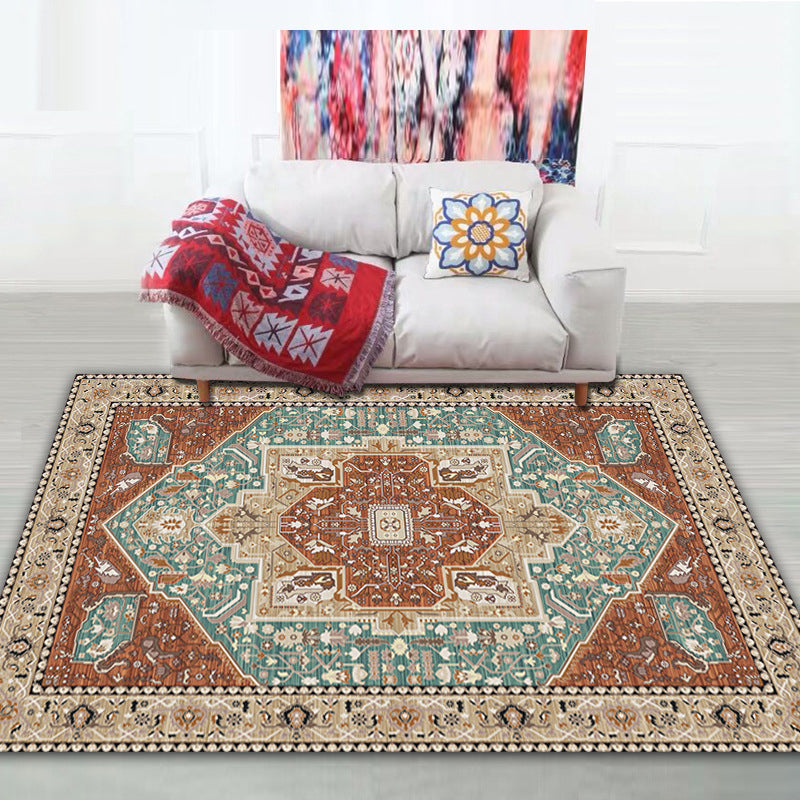 Shabby Chic Tribal Print Rug Multi-Color Bohemian Carpet Synthetics Stain Resistant Anti-Slip Backing Pet Friendly Rug for Room