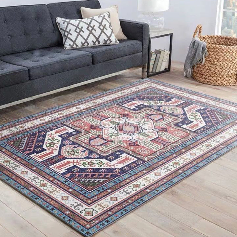 Rustic Tribal Patterned Rug Multi Colored Bohemia Rug Polyester Washable Non-Slip Backing Pet Friendly Carpet for Home