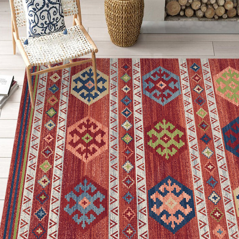 Festive Bohemian Style Rug Multi-Color Rhombus Print Rug Non-Slip Pet Friendly Washable Carpet for Family Room