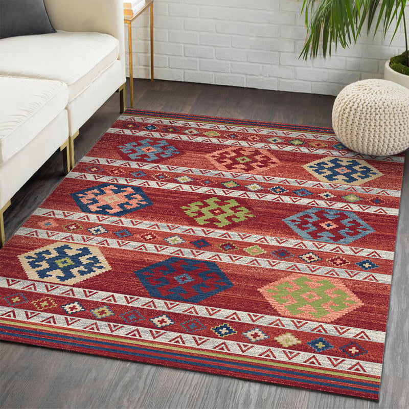Festive Bohemian Style Rug Multi-Color Rhombus Print Rug Non-Slip Pet Friendly Washable Carpet for Family Room
