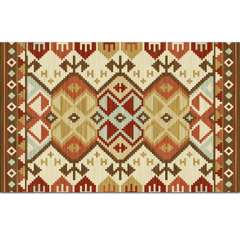 Festive Bohemian Style Rug Multi-Color Rhombus Print Rug Non-Slip Pet Friendly Washable Carpet for Family Room