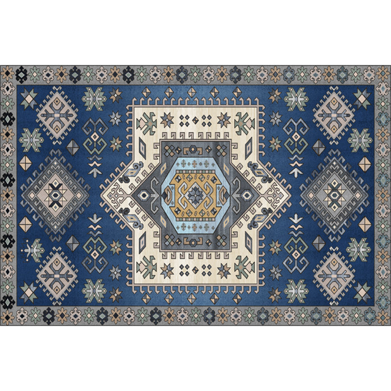 Festive Bohemian Style Rug Multi-Color Rhombus Print Rug Non-Slip Pet Friendly Washable Carpet for Family Room