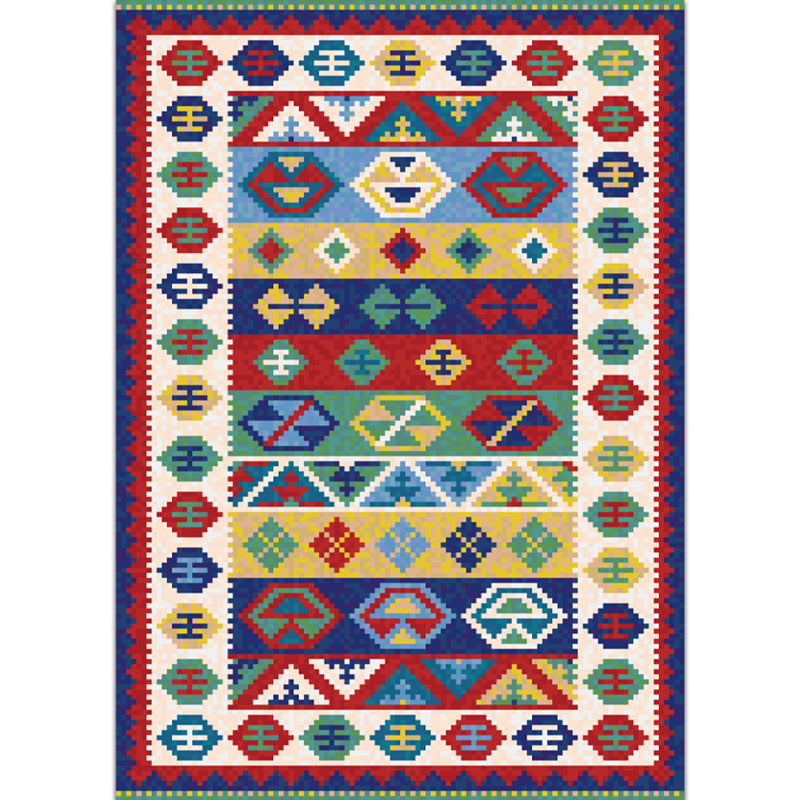 Festive Bohemian Style Rug Multi-Color Rhombus Print Rug Non-Slip Pet Friendly Washable Carpet for Family Room