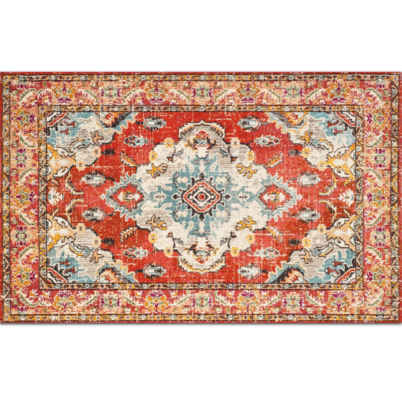 Festive Bohemian Style Rug Multi-Color Rhombus Print Rug Non-Slip Pet Friendly Washable Carpet for Family Room