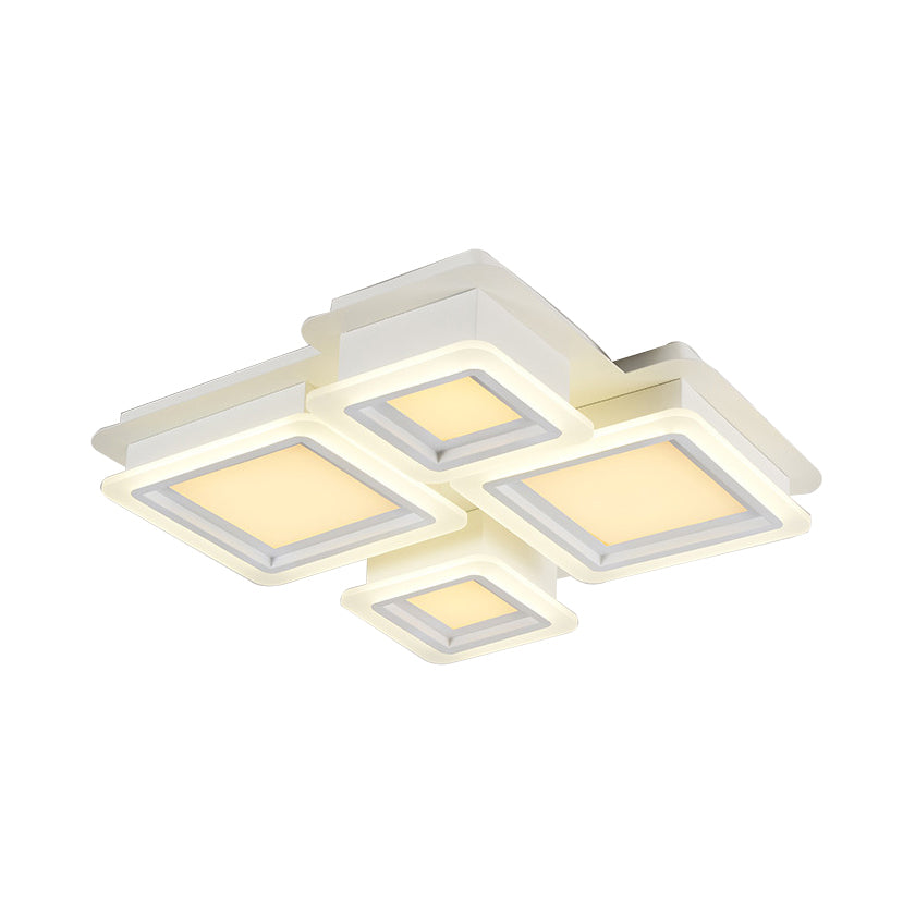 4/7 Lumières Salon Ceiling Lamp White Flush Mount Lighting with Brick Acrylic Shade