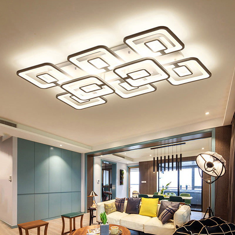 Modern 5/8-Head LED Flush Mount Light White Multi-Layer Ceiling Lamp with Acrylic Shade in Warm/White/Natural Light