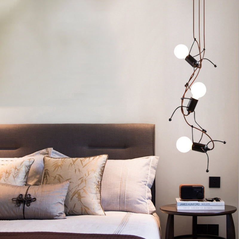 3/6 Glühbirnen menschliche Form Kronleuchter leichter industrielles schwarzes Metallhänge Deckenleitungsraum Esszimmer