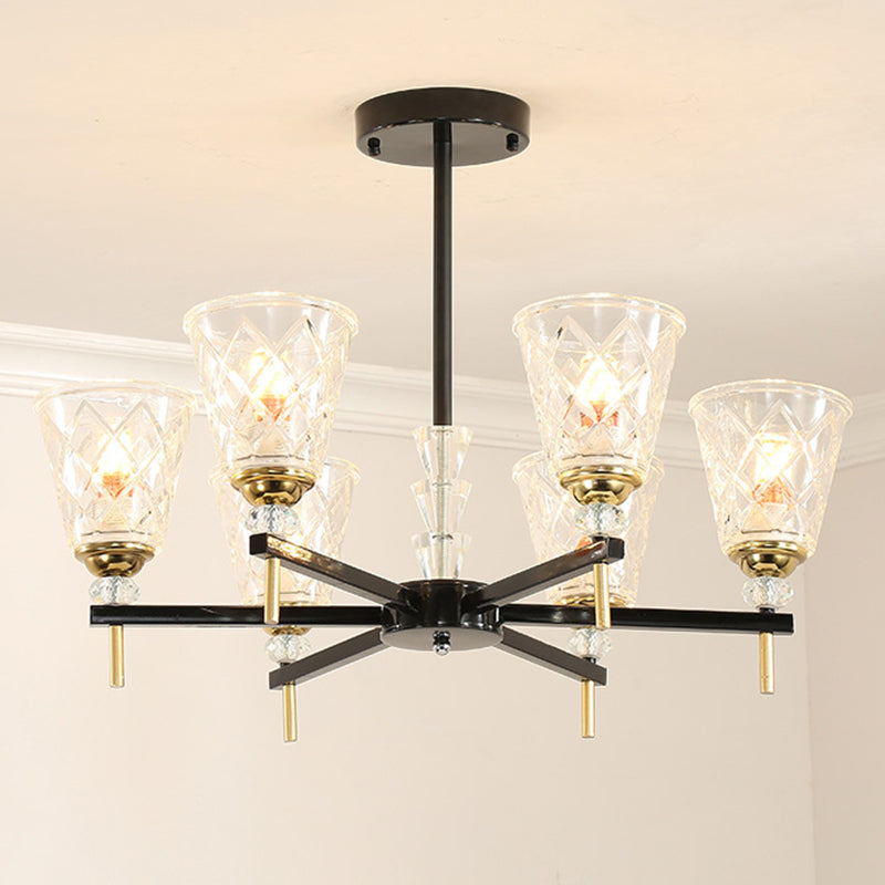 Clear 3/6 Lights Chandelier Light Fixture Traditional Textured Glass Cone Pendant Lamp for Bedroom