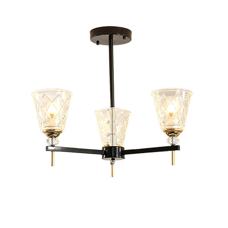 Clear 3/6 Lights Chandelier Light Fixture Traditional Textured Glass Cone Pendant Lamp for Bedroom