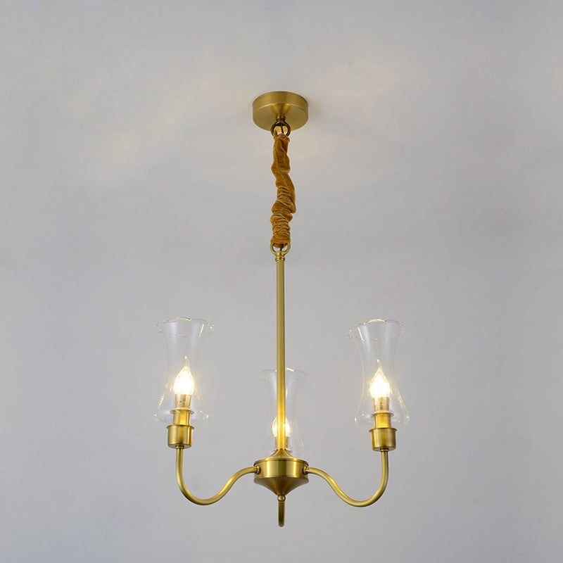 Brass 3/5 Lights Chandelier Light Fixture Traditional Clear Glass Flower Pendant Lamp