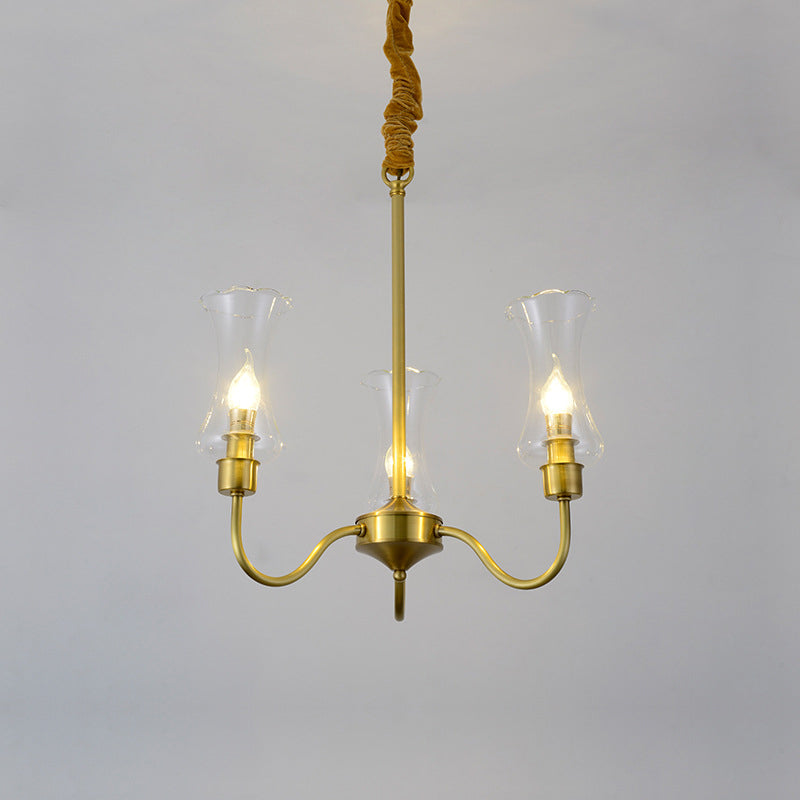 Brass 3/5 Lights Chandelier Light Fixture Traditional Clear Glass Flower Pendant Lamp