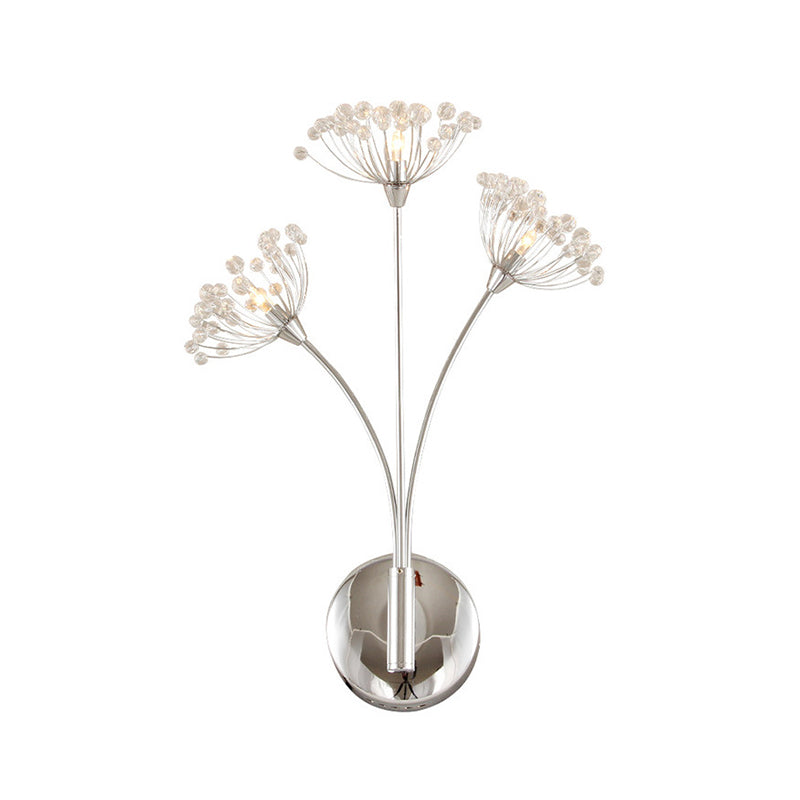 Dandelion Wall Splock Light Modern Crystal 3 luces Luz de montaje de pared plateado para espacio de oficina