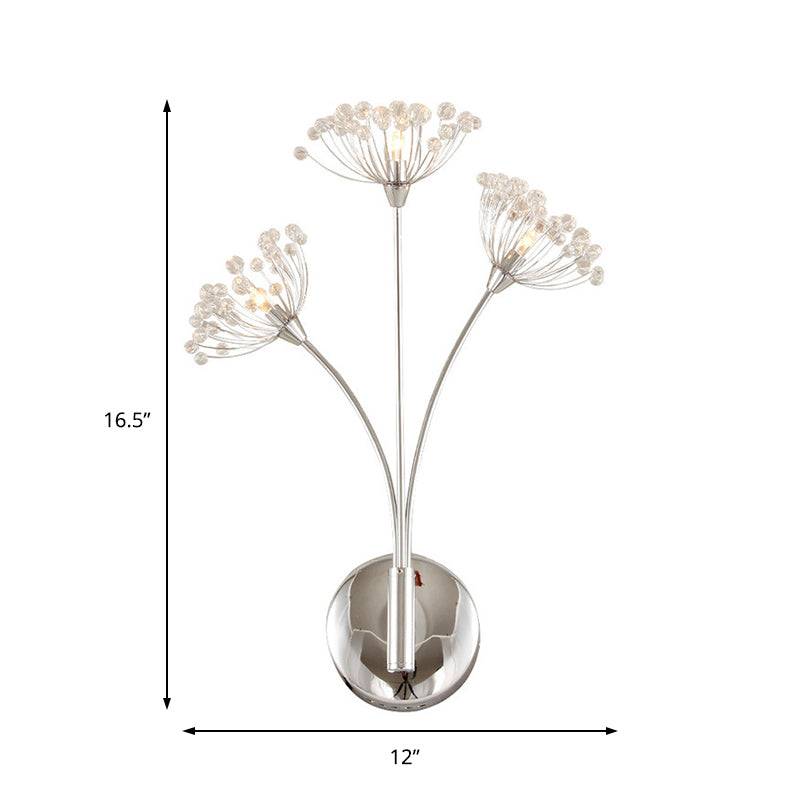 Dandelion Wall Splock Light Modern Crystal 3 luces Luz de montaje de pared plateado para espacio de oficina