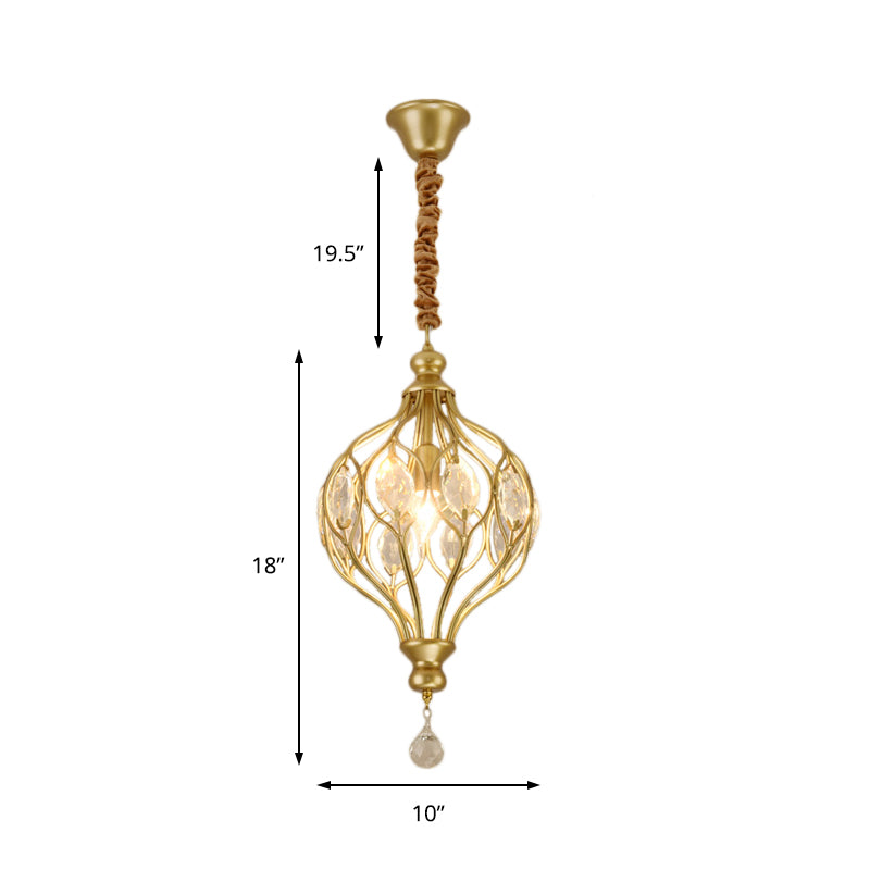 Wire Cage Pendant Light Fixture Contemporary Metal 1 Light Black/Brass Pendulum Light with Crystal Accent