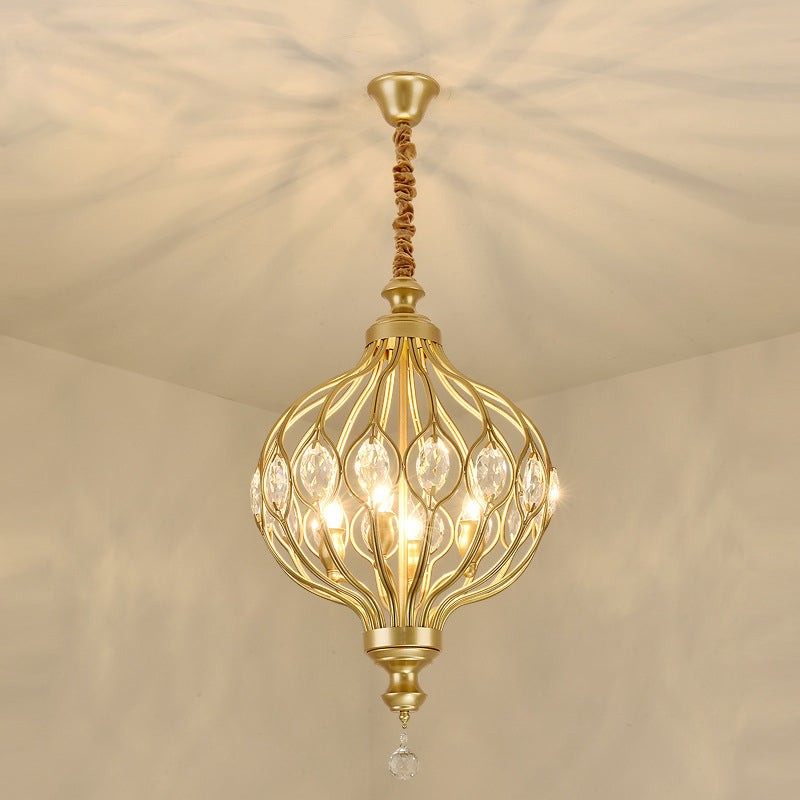 Modern Lantern Metal Pendant Light 4/5 Light Chandelier Light in Black/Brass with Faceted Crystal Accent