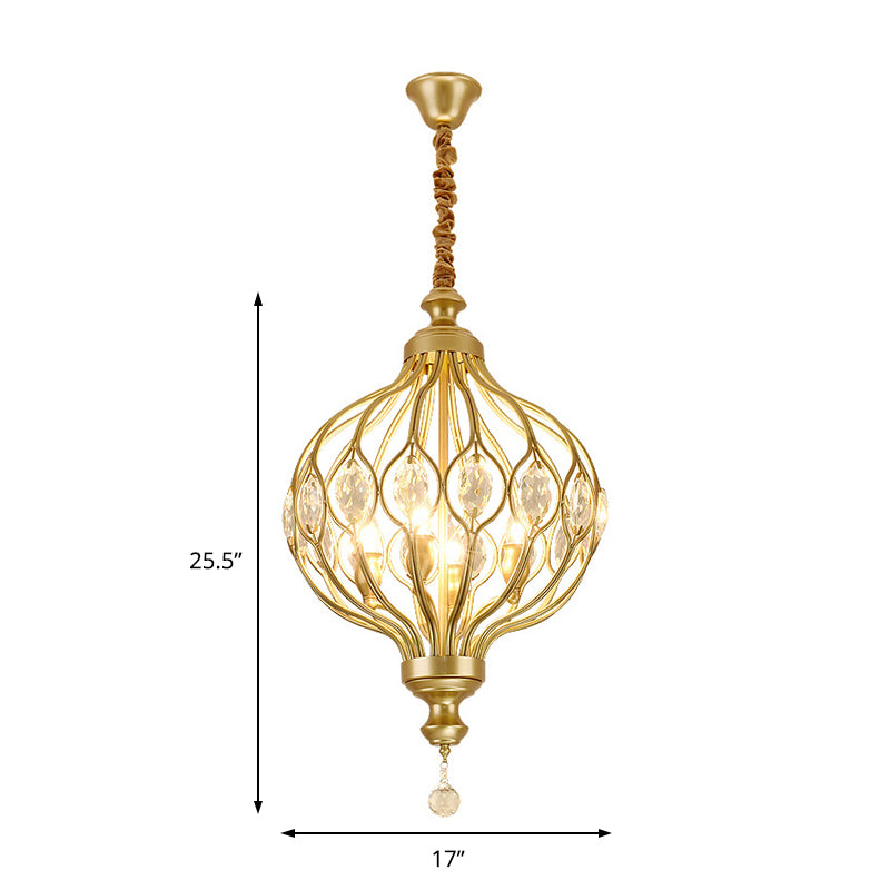 Modern Lantern Metal Pendant Light 4/5 Light Chandelier Light in Black/Brass with Faceted Crystal Accent