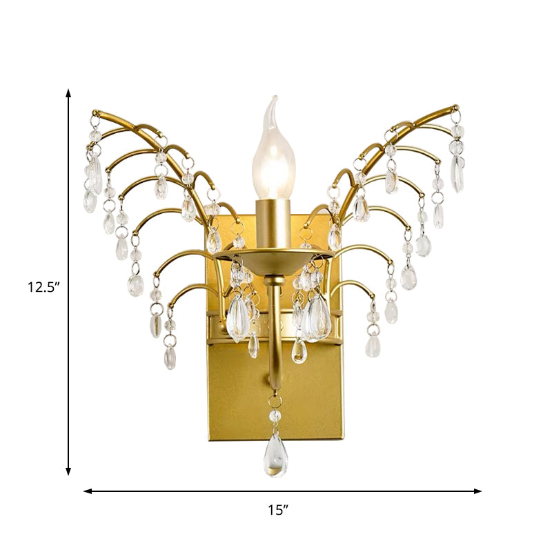 Candelabra Wall Light Contemporary Crystal 1 Light Brass Sconce Light with Branch Design