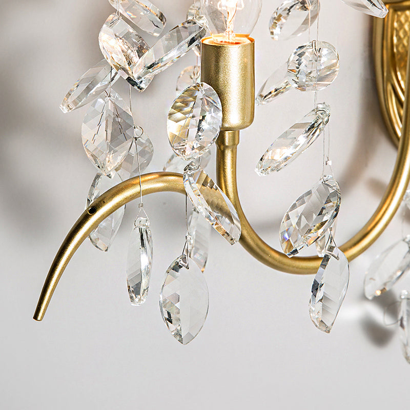 Courbe Light Mur Mural Contemporain Metal 2 Light Lrass Sconce Light avec un brin de cristal transparent