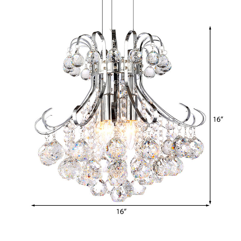 Flared Shape Crystal Chandelier Light Modern 3 Lights Clear/Red/Black Hanging Lamp Kit for Living Room