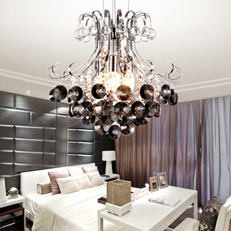 Flared Shape Crystal Chandelier Light Modern 3 Lights Clear/Red/Black Hanging Lamp Kit for Living Room