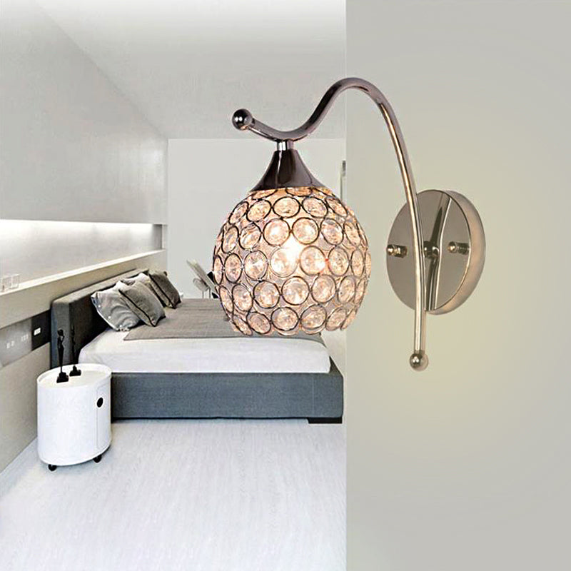 Dome Wall Sconce Light Modern Crystal 1 Light Corridor Wall Mounted Light with Chrome Backplate