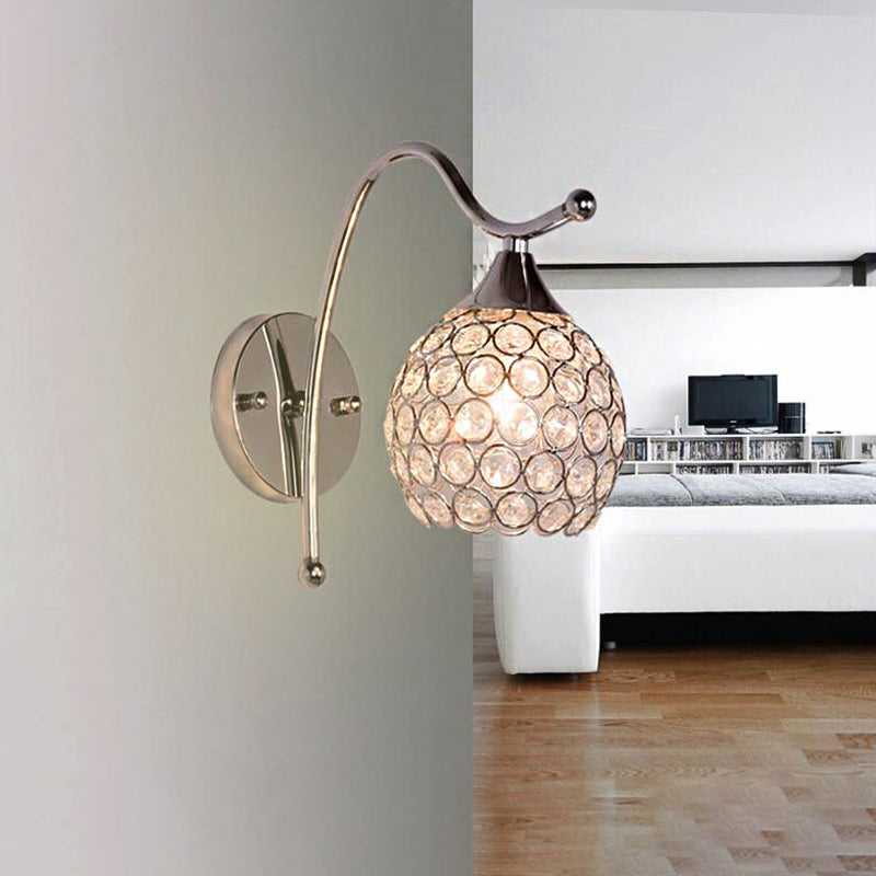 Dome Wall Sconce Light Modern Crystal 1 Light Corridor Wall Mounted Light with Chrome Backplate