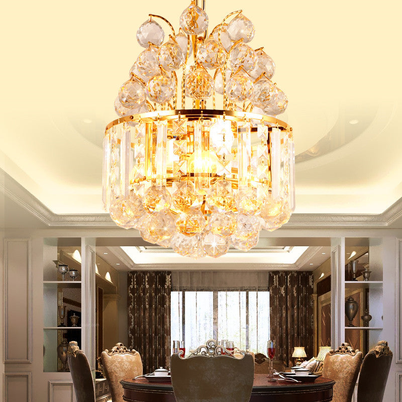 Funzione dell'illuminazione del lampadario a tamburo Modern Crystal 3 Light Assolgo in oro chiaro per sala da pranzo