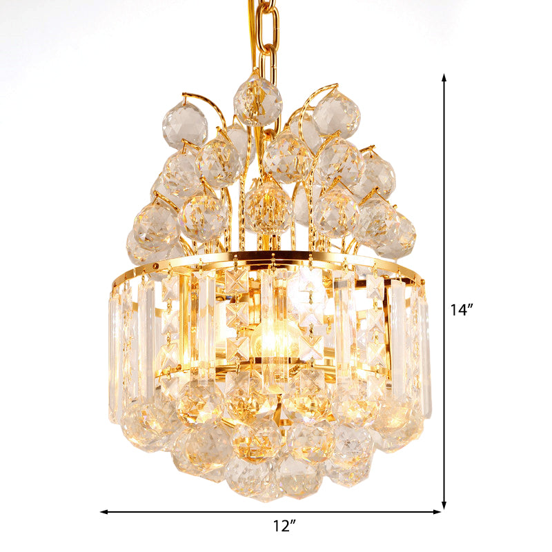 Funzione dell'illuminazione del lampadario a tamburo Modern Crystal 3 Light Assolgo in oro chiaro per sala da pranzo