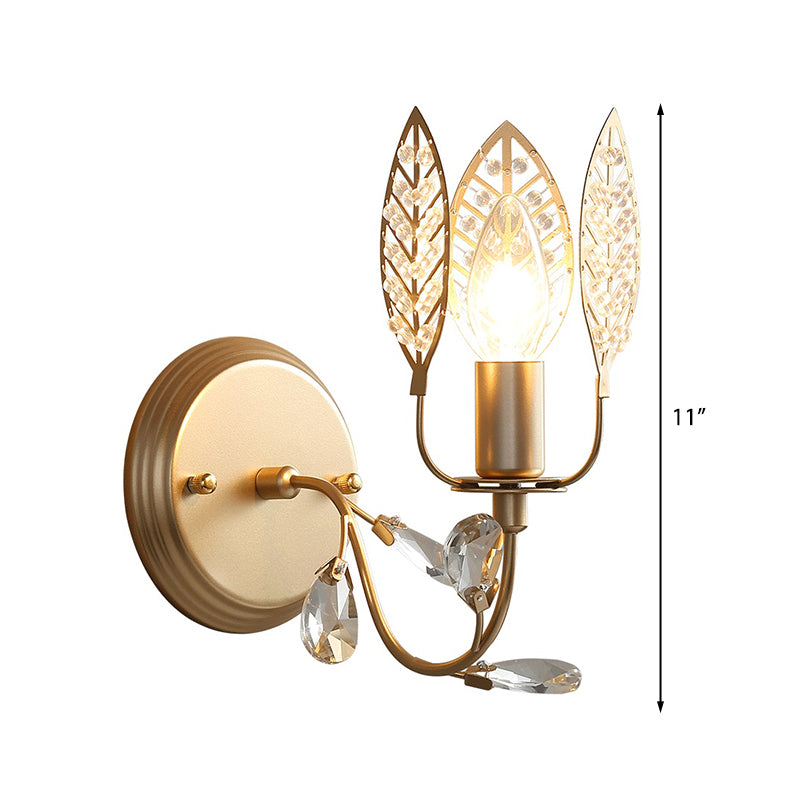 Modernism 1 Light Sconce Light with Crystal Leaf Bronze Branch Wall Mounted Light for Bedroom
