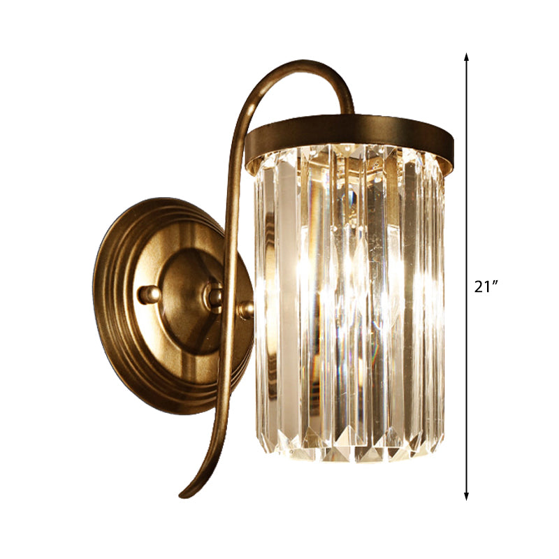 Prismatic Crystal Cylinder Wall Light Fixture Modern 1 Light Gold/Black Wall Mount Light