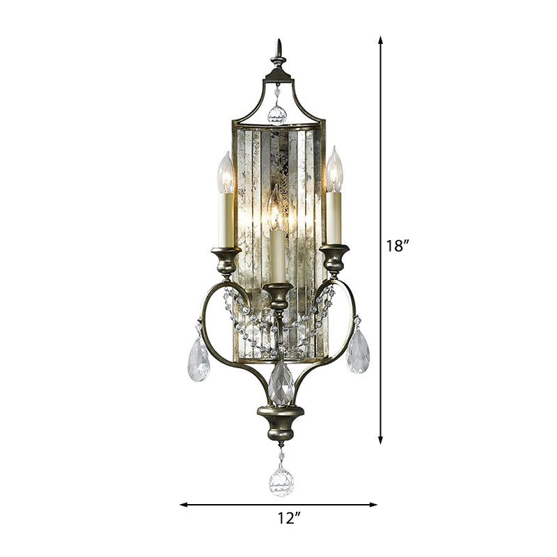 Rustic Candelabra Metal Sconce Light 2 Lights Wall Mounted Light Fixture with Crystal Accent