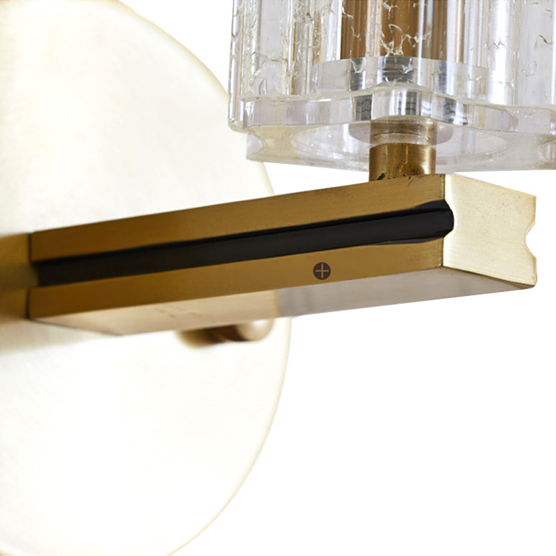 Prismatic Crystal Cylinder Sconce Light Contemporary 1 Light Wall Mount Light in Brass