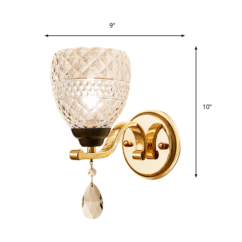 Textured Glass Tapered Wall Mount Light Contemporary 1 Light Chrome Sconce Light with Teardrop Crystal Drop
