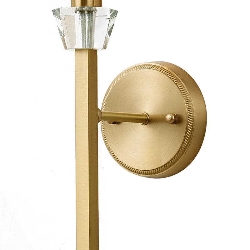 Modern 1 Light Wall Mount Light with Crystal and Fabric Shade Brass Cylinder Wall Sconce Light