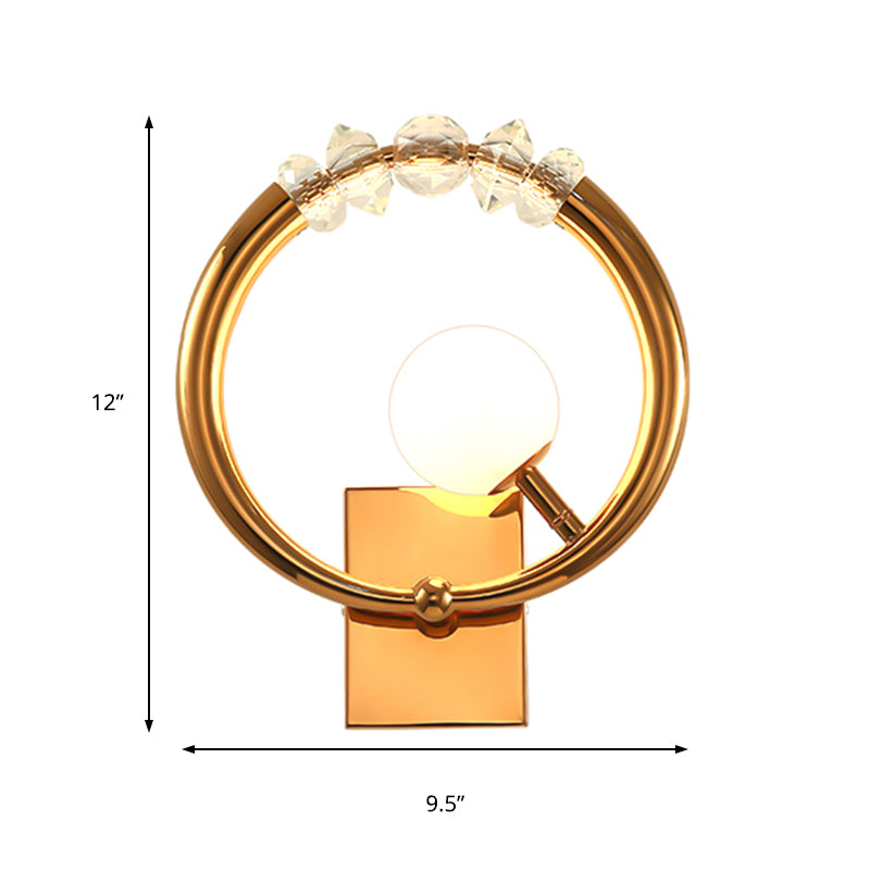 Gold Ring Wall Sconce Light Simple Style 1 Light Metal Wall Mount Light with Crystal Accent