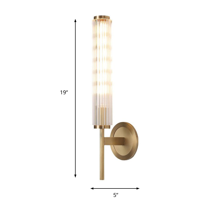 Crystal Rod Cylinder Wall Light Fixture Contemporary 1 Light Brass Wall Mount Light