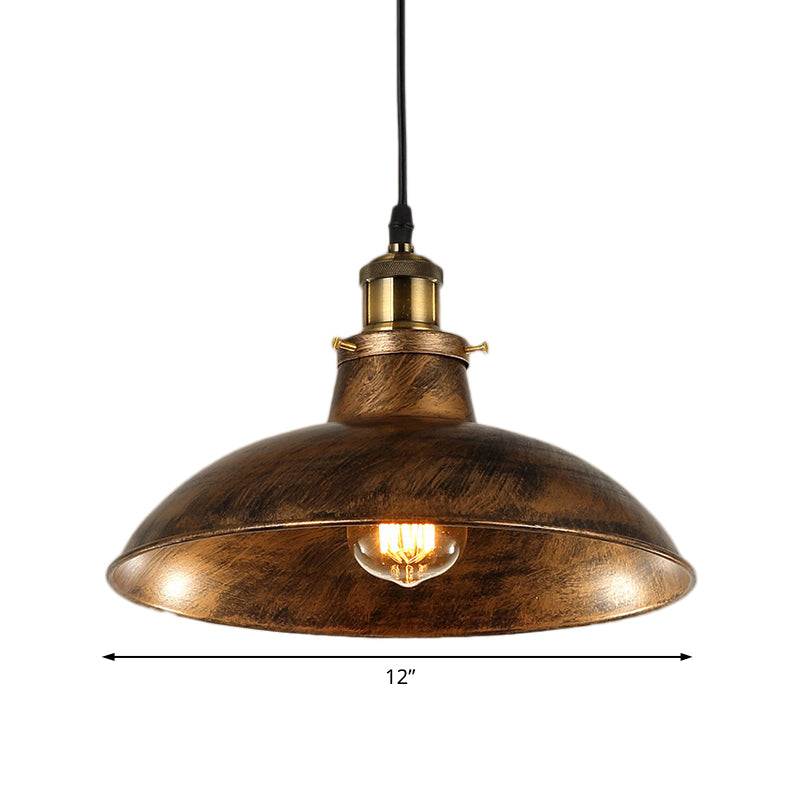 Wrought Iron Domed Ceiling Fixture Industrial 12"/14" W 1 Light Dining Room Pendant Lighting in Weathered Brass/Black