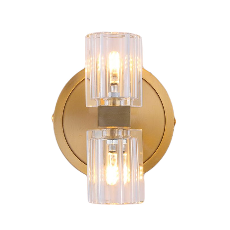 Prismatic Crystal Cylinder Wall Mount Light Postmodern 2 Lights Brass Up and Down Sconce Light