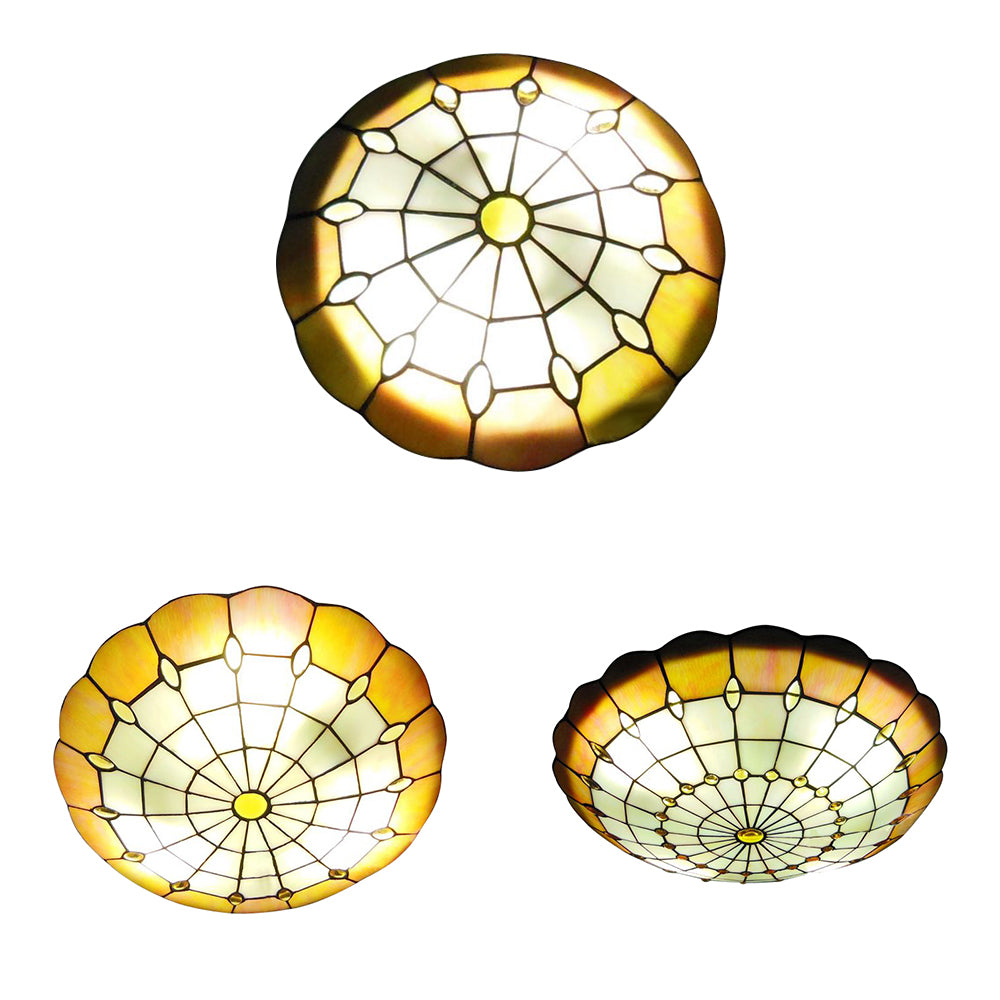 12"/16"/19.5" Wide Bedroom Ceiling Lights Tiffany Style Green/Yellow Dome Shade Flush Mount Light with Jewel Decoration