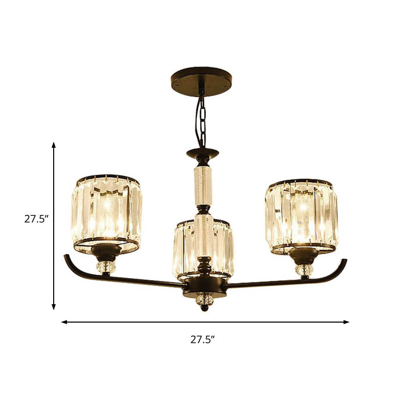 Black Cylinder Ceiling Light Antique 3/6/8 Lights Prismatic Optical Crystal Chandelier Light