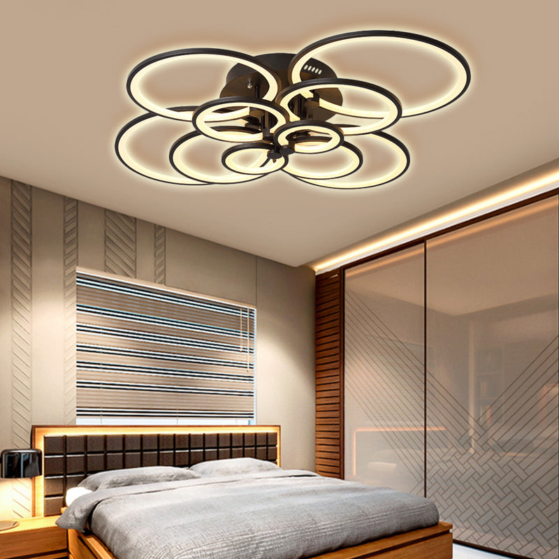Multi-Ring Living Room Flush Mount Acrylic 8/10 Lights Modern Ceiling Lighting Fixture in Brown, Warm/White Light