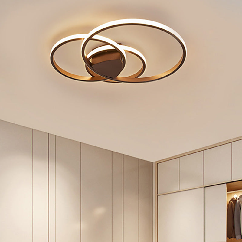 3-Ring LED Bedroom Ceiling Light Modern Acrylic Shaded White/Coffee Flush Mount in Warm/White/Natural Light