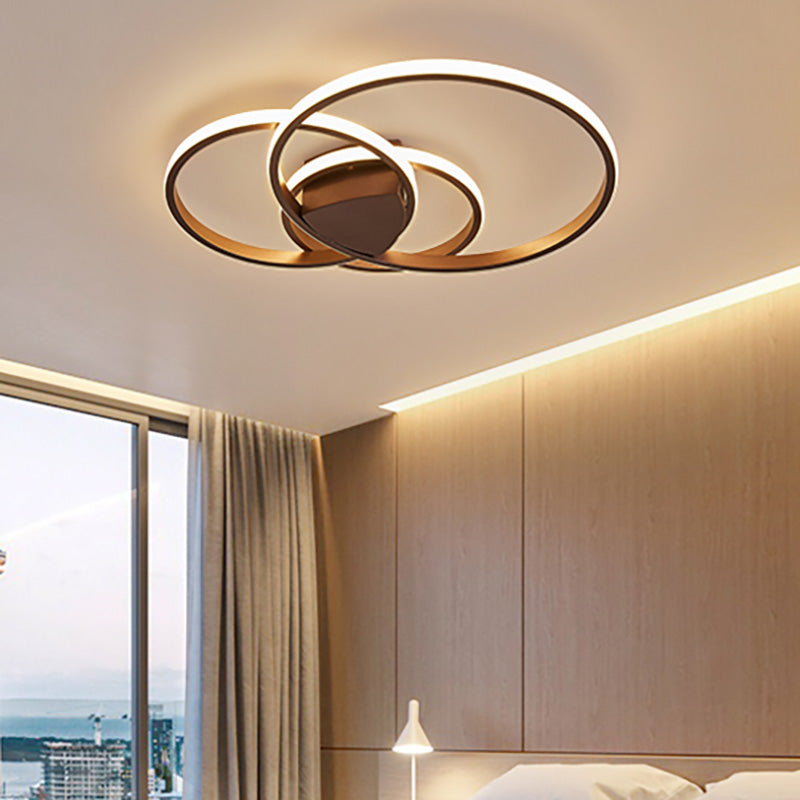 3-Ring LED Bedroom Ceiling Light Modern Acrylic Shaded White/Coffee Flush Mount in Warm/White/Natural Light