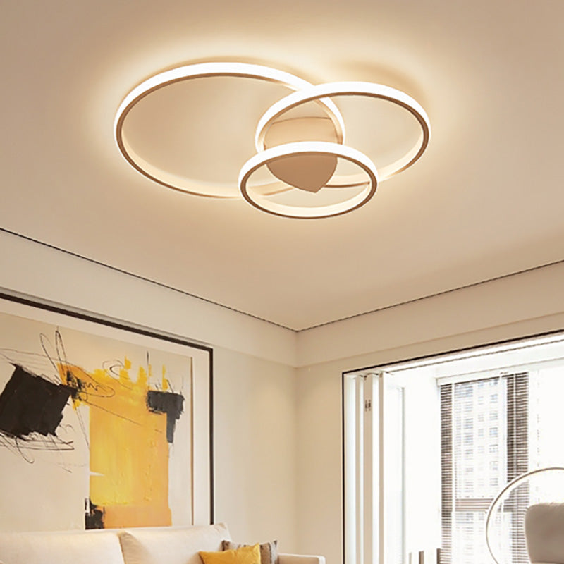 3-Ring LED Bedroom Ceiling Light Modern Acrylic Shaded White/Coffee Flush Mount in Warm/White/Natural Light